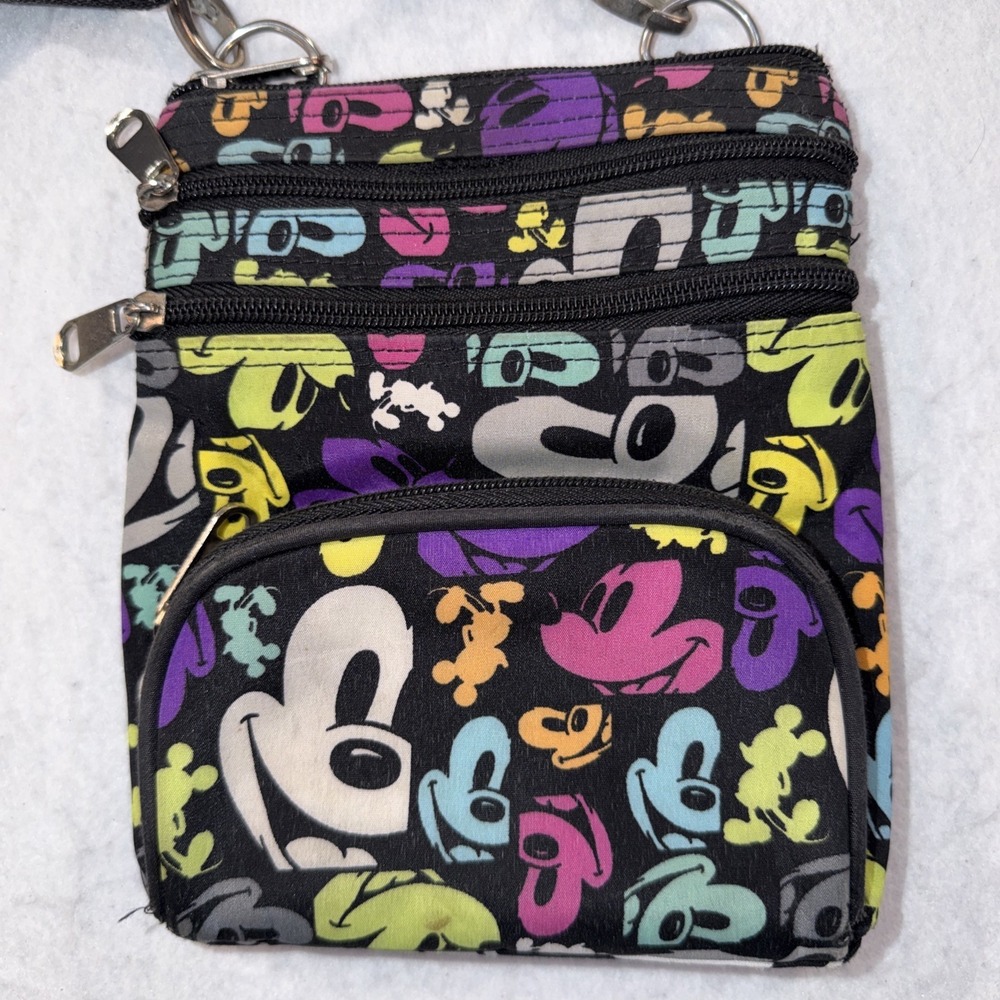 Disney Parks Mickey Mouse Purse Crossbody 5 zip Pockets Multicolor Shoulder Bag